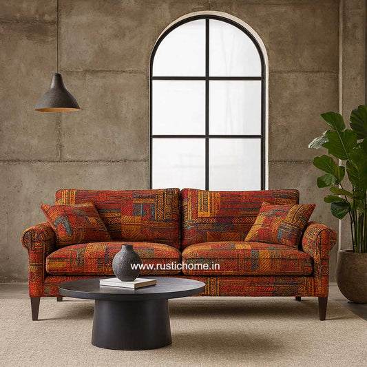 Rustic Patchwork Red Three Seater Sofa – Rustic Home